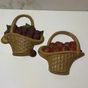 Vintage Burwood Products Country Farmhouse Berry Basket Wall Art Plaques 1985